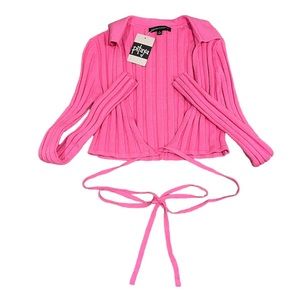 NWT Hot Pink Plunge Collared Wrap Sweater (S)